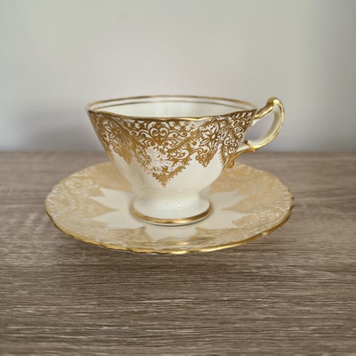 Hammersley 哈默斯利 英国中古收藏蕾丝纹理描金咖啡杯 下午茶杯