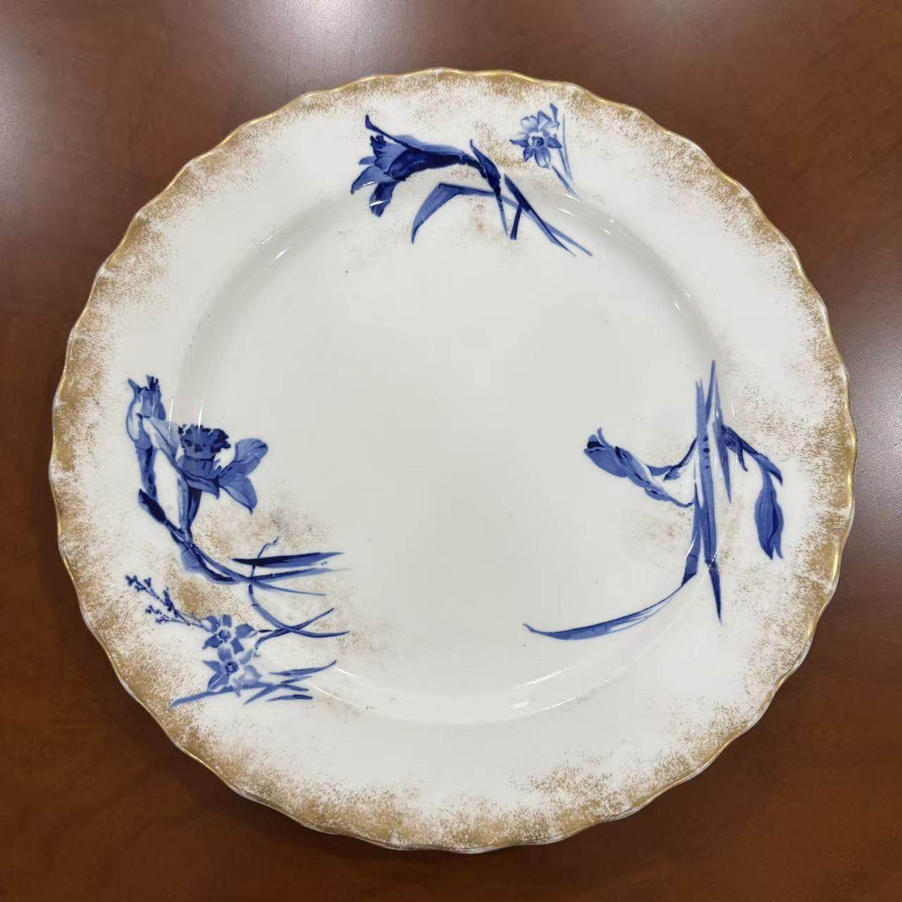 Royal Doulton 皇家道尔顿 1891-1902年 青花洒金古董收藏碟 老盘