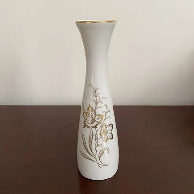 Royal Porzellan 德国皇家瓷器 KM 描金花卉 中古花瓶 摆件瓷瓶