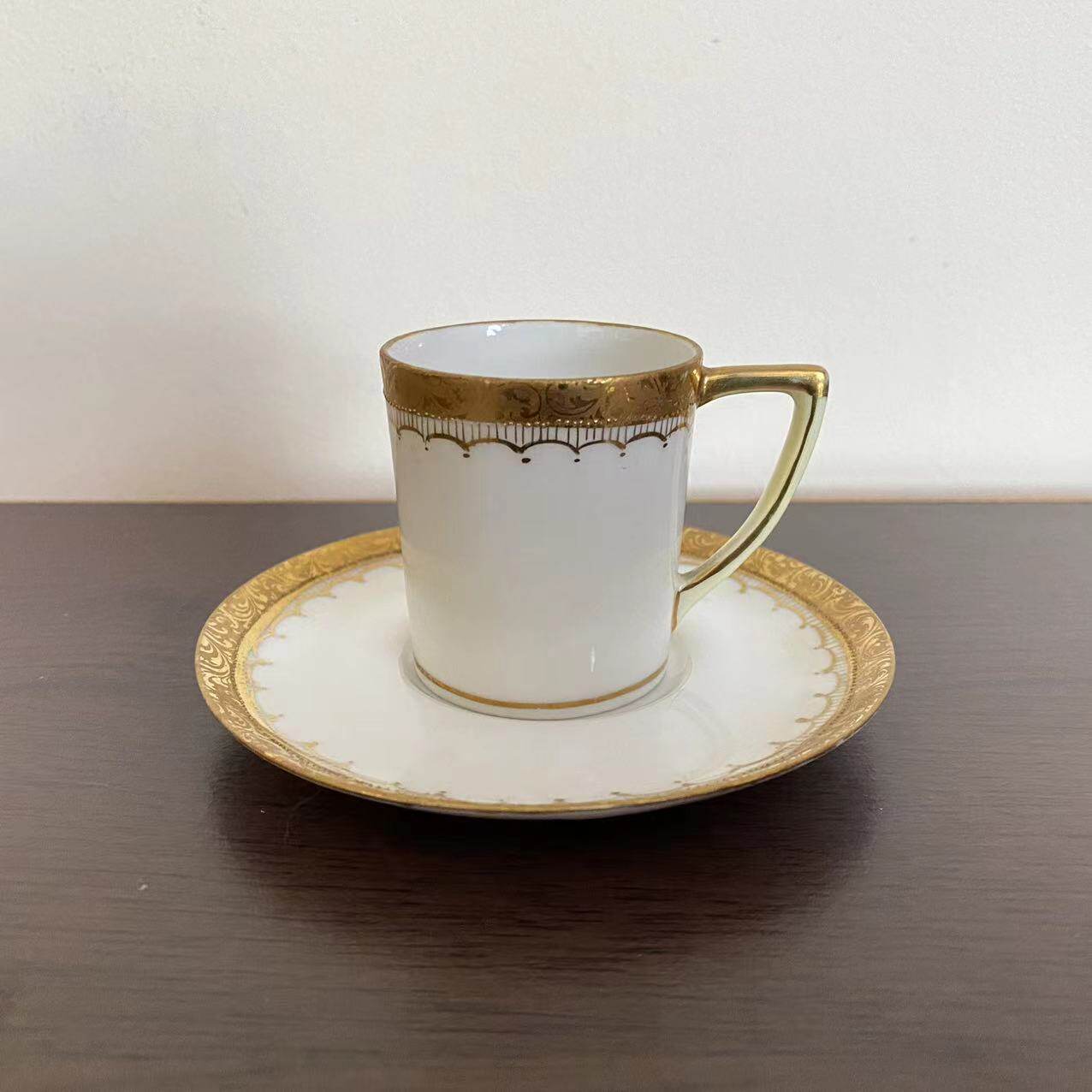 则武 Noritake 日本20年代古董收藏瓷器 描金手绘浓缩咖啡杯 茶杯