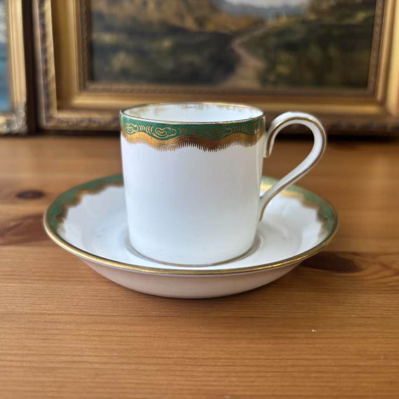 Wedgwood 韦奇伍德 1891年产古董收藏手绘描金碧绿浓缩咖啡杯茶杯