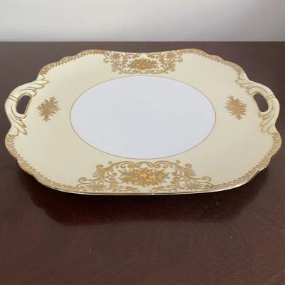 则武 Noritake 古董蛋糕碟 日本老瓷器 双耳嵌丝纹饰大盘 瓷餐盘