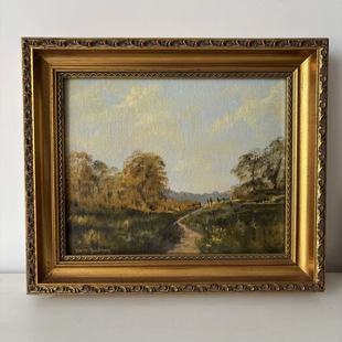 中古手绘风景木框签名油画 Vintage 西洋收藏 欧洲乡村风景木板画