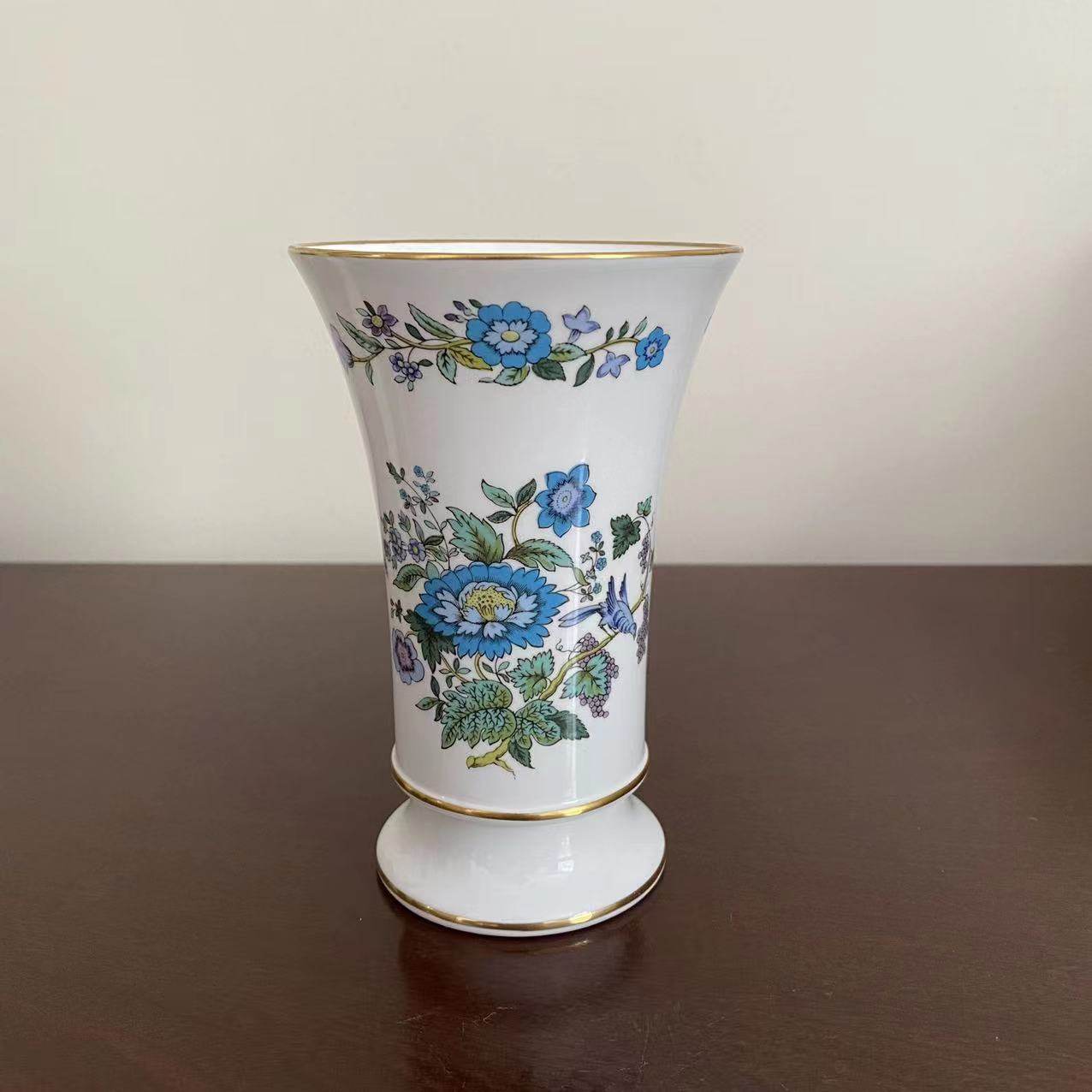 Spode 斯波德 Mulberry 描金骨瓷收藏花瓶 英国中古瓷器 摆件瓷瓶