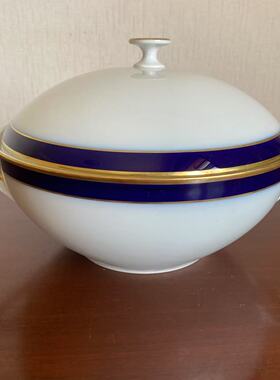 Hutschenreuther 狮牌 德国中古鎏金钴蓝收藏大汤碗 稀有装饰摆件