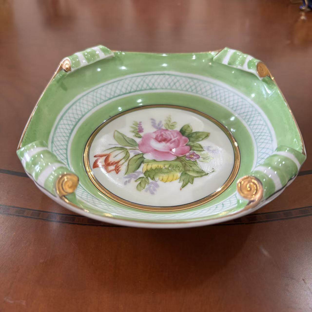 则武 Noritake 日本百年古董收藏 手绘花卉鎏金装饰方盘 摆件瓷碟