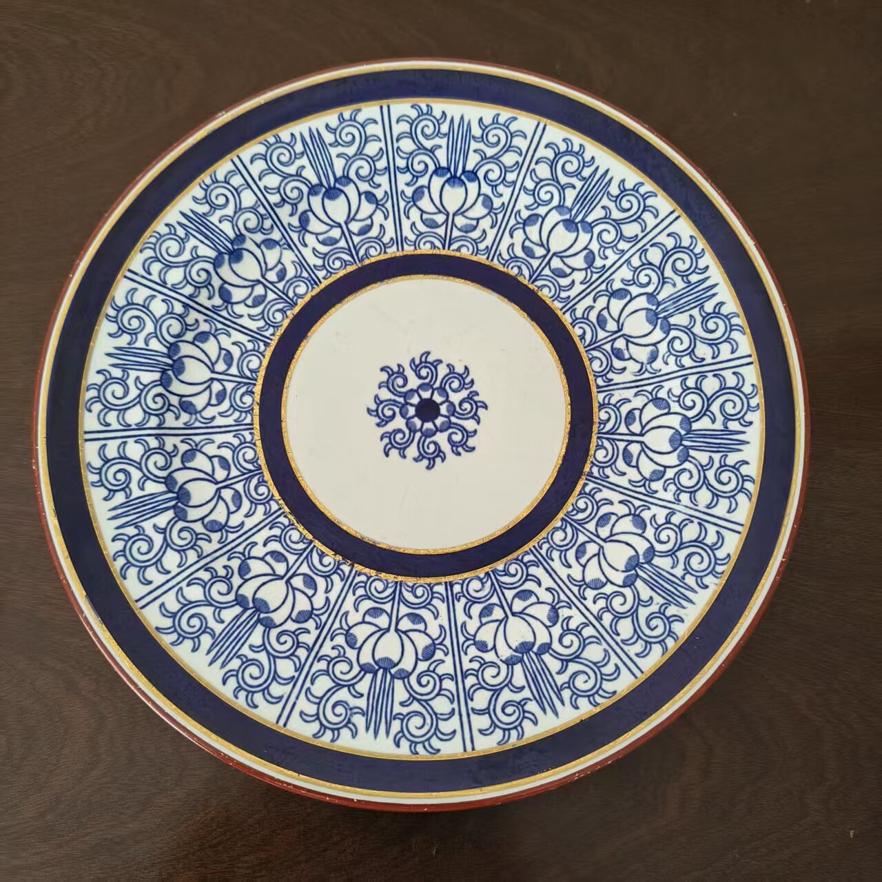Royal Worcester 伍斯特 1880年皇家百合古董青花描金蛋糕碟 大盘