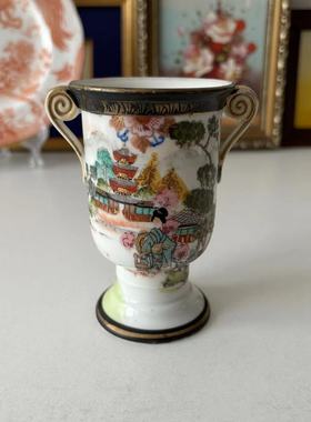 则武 Noritake 日本手绘人物风景双耳古董瓶 收藏老瓷器 摆件花瓶