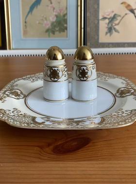 则武 Noritake 百年古董鎏金纹饰手绘调料瓶三件套 胡椒盐瓷瓶
