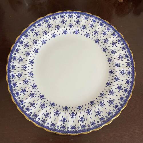 Spode 斯波德 鎏金青花花边大盘 10寸蛋糕碟 英国蓝鸢尾花摆件碟