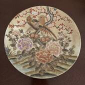 饰收藏赏盘 日本 玄关摆件 明治底款 装 Vintage 描金花鸟手绘大盘