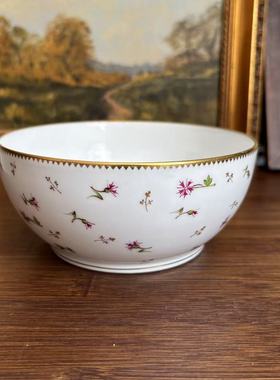 Nyon 欧洲瓷器收藏 瑞士 鎏金手绘花卉糖碗 收藏老瓷器瓷碗摆件