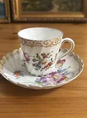 Dresden 德累斯顿 德国早期洛可可手绘花卉摩卡咖啡杯 稀有午茶杯