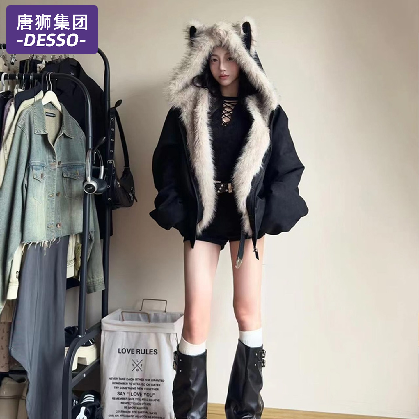 唐狮集团座山雕毛领棉服外套男女