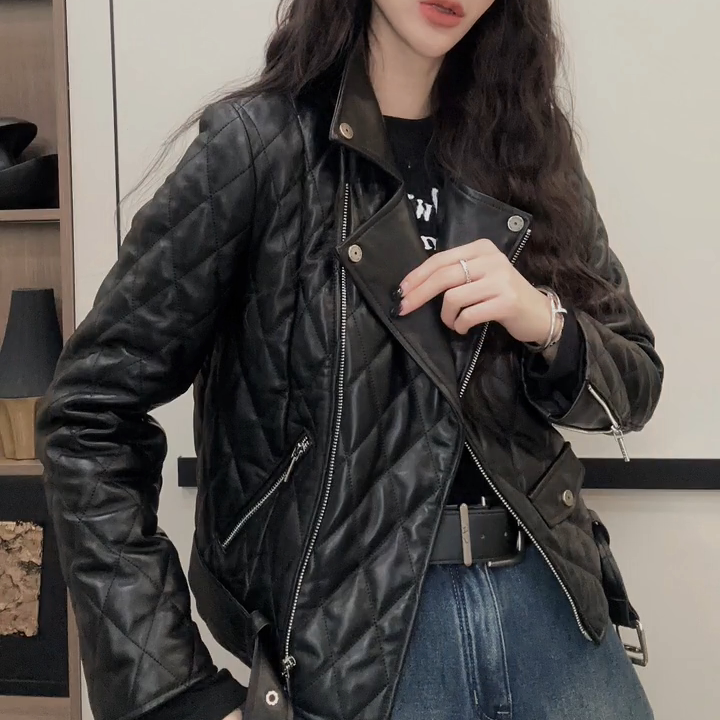 2026新款真皮皮衣女短款绵羊皮机车风拉链长袖夹克休闲风夹棉外套