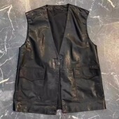 无袖 新款 长款 百搭显瘦气质外套夹克韩版 外搭 真皮马甲女绵羊皮时尚