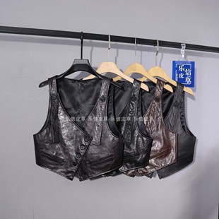 新款真皮马甲女款绵羊皮时尚吊带显瘦皮夹克休闲洋气无袖背心外套