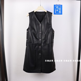 真皮马甲女绵羊皮坎肩中长款外搭皮衣春秋冬皮背心马夹真皮马甲裙
