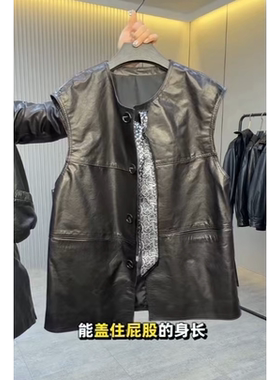 2026真皮无袖马甲女黑色显瘦坎肩