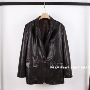 高级感宽松潮流廓版皮大衣真皮绵羊皮外套女款西装领中长款油蜡皮