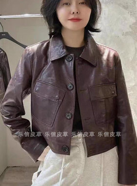 绵羊皮时尚新款不规则兜真皮皮衣