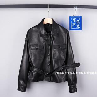 进口绵羊皮泡皮女皮衣春新款收腰修身显瘦机车短款外套夹克潮