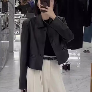 真皮复古黑色小皮衣外套女春秋高级感独特短款夹克上衣绵羊皮皮衣