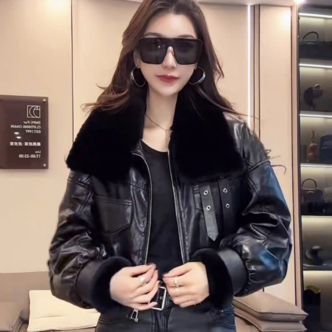 冬季新款真皮大毛领羽绒服皮衣女短款真皮外套高级感鸭绒上衣夹克