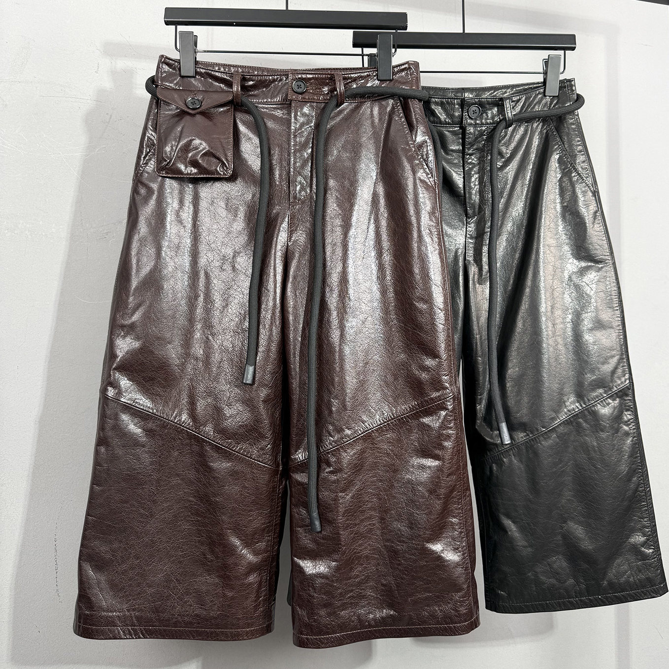 复古新款真皮牛皮油蜡皮裤女百搭抽绳系带收腰宽松阔腿直筒七分裤,女装/女士精品,皮裤,淘宝优惠券,粉丝福利购,淘宝优惠卷