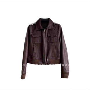 新款刘雯同款古着女神真皮绵羊皮复古夹克女外套女时尚机车款百搭