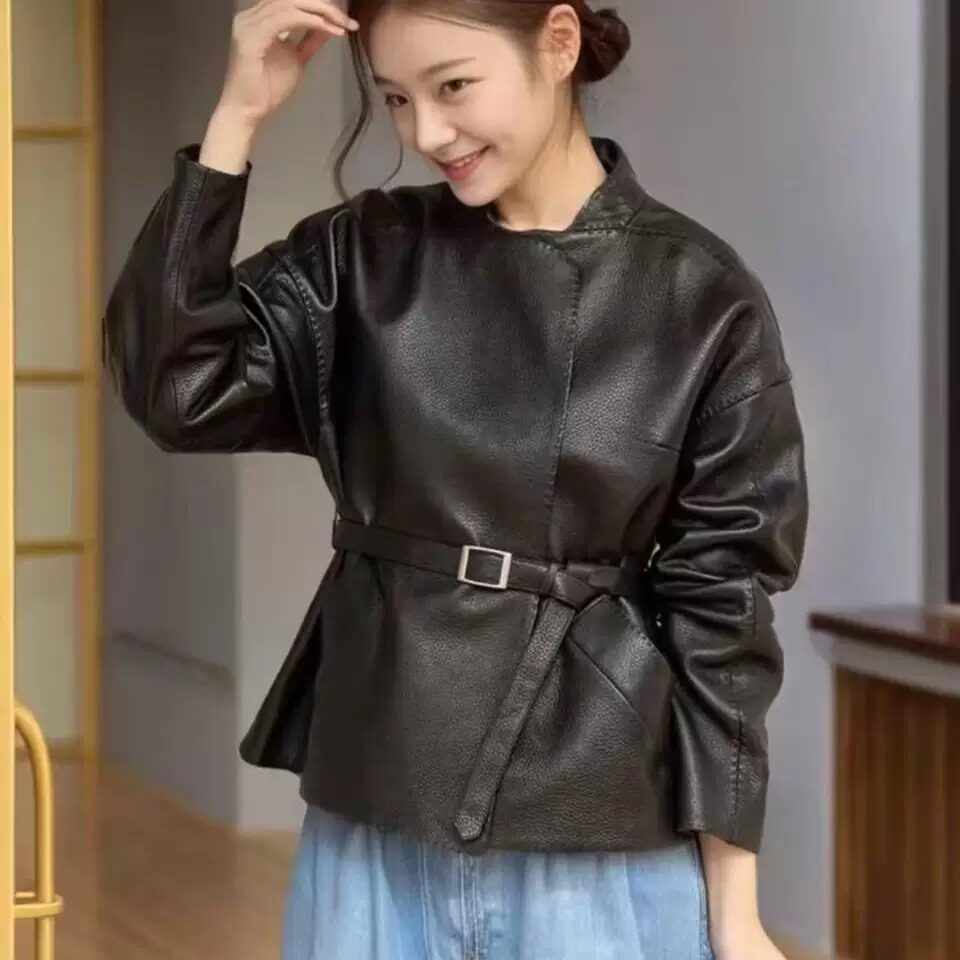 真皮绵羊皮短款显瘦女皮衣小个子