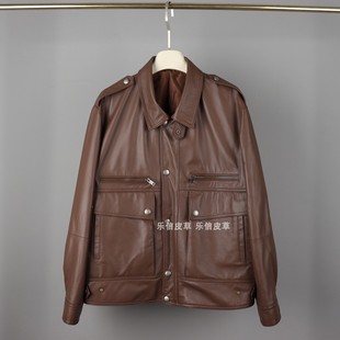 陈太太同款真皮休闲工装皮衣复古港风中长款宽松棒球服时尚外套