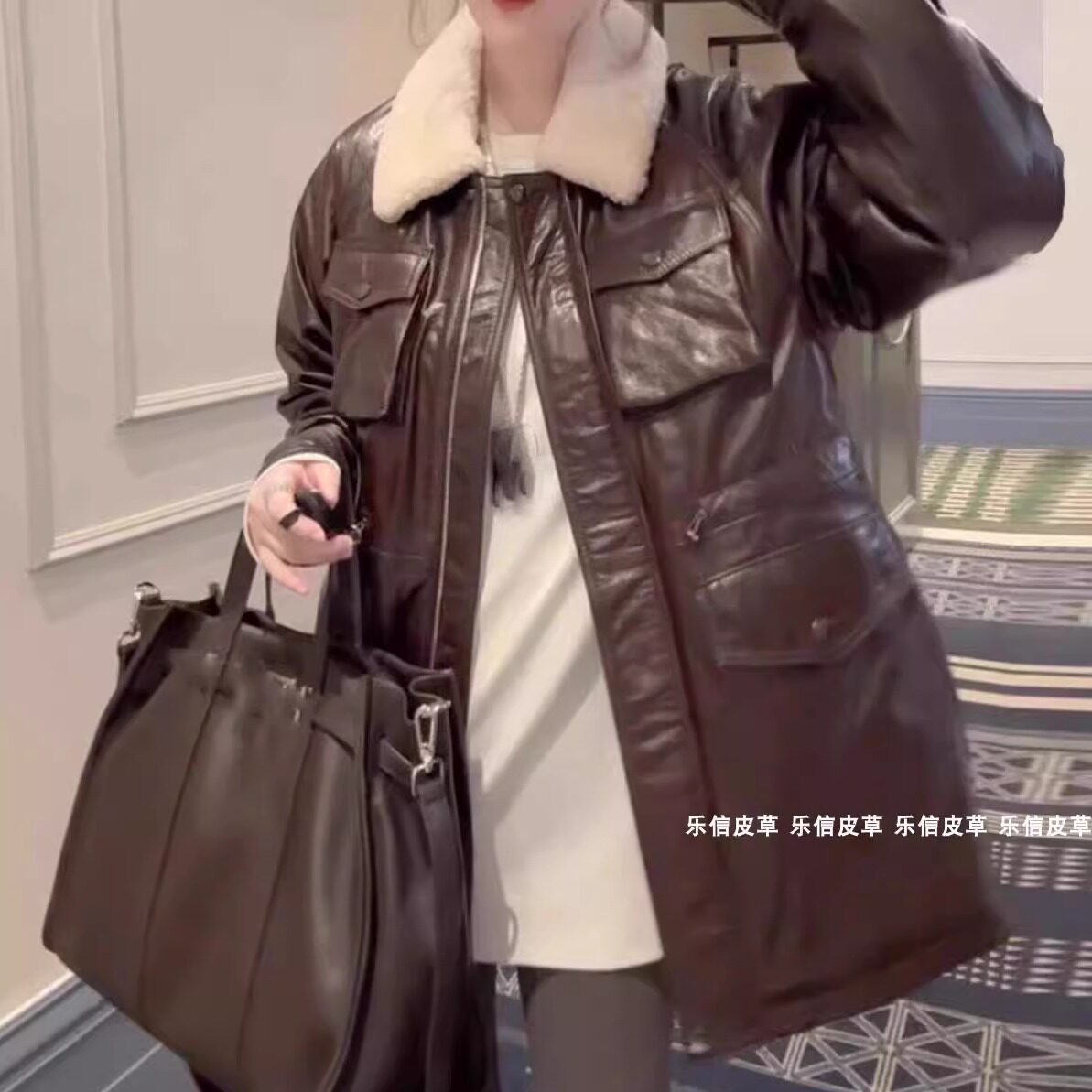 网红同款真皮加棉皮衣大码宽松