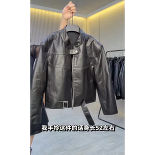 显瘦机车风黑色高级感休闲风长袖 真皮皮衣女立领短款 外套 新款 时尚