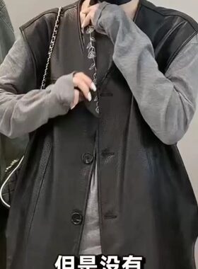 真皮黑色女中长款显瘦马甲