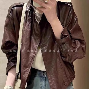 时尚 真皮皮衣女绵羊皮百搭休闲皮夹克宽松显瘦真皮皮衣外套 新款