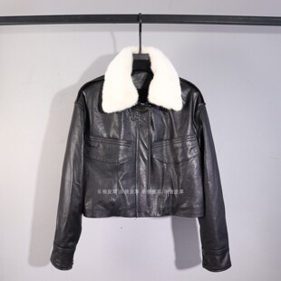 新款真皮加棉皮衣女绵羊皮时尚水貂毛领加厚皮夹克气质保暖外套