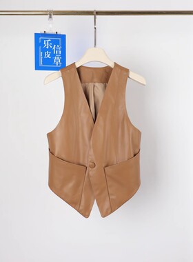 爆款时尚真皮马甲女绵羊皮秋冬V领无袖修身背心不规则百搭外搭