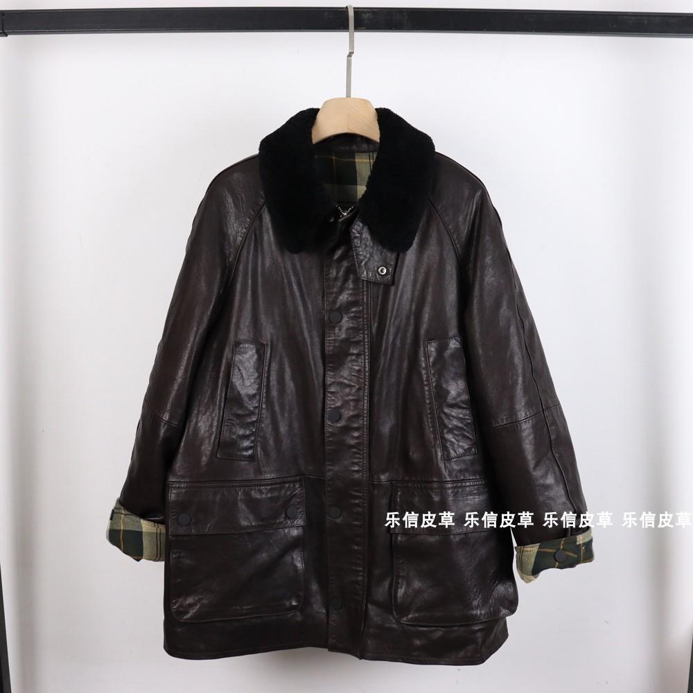 其他宽松通勤中长真皮绵羊皮皮衣