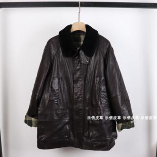 复古羽绒服羊毛领油蜡绵羊皮中长款风衣外套女经典秋真绵羊皮皮衣