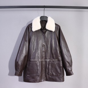 真皮新款皮衣女款绵羊皮时尚水貂毛领气质百搭休闲宽松保暖羽绒服