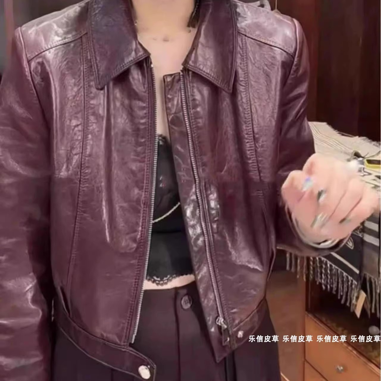 秋冬海宁简约显瘦欧洲站皮衣外套