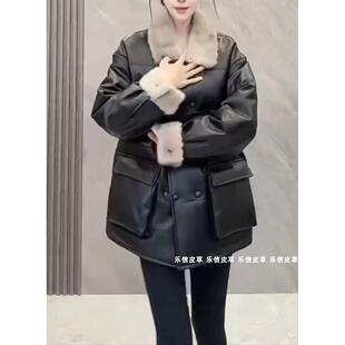 2024秋冬新款真皮皮衣女外套洋气舒适貂领加厚保暖绵羊皮羽绒服