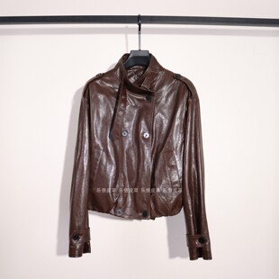 时尚 真皮皮衣女绵羊皮百搭显瘦气质双排扣复古拉链皮夹克外套 新款