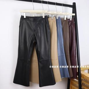 微喇皮裤九分裤松紧腰显瘦百搭真皮绵羊皮长裤秋冬季时尚仙女款女
