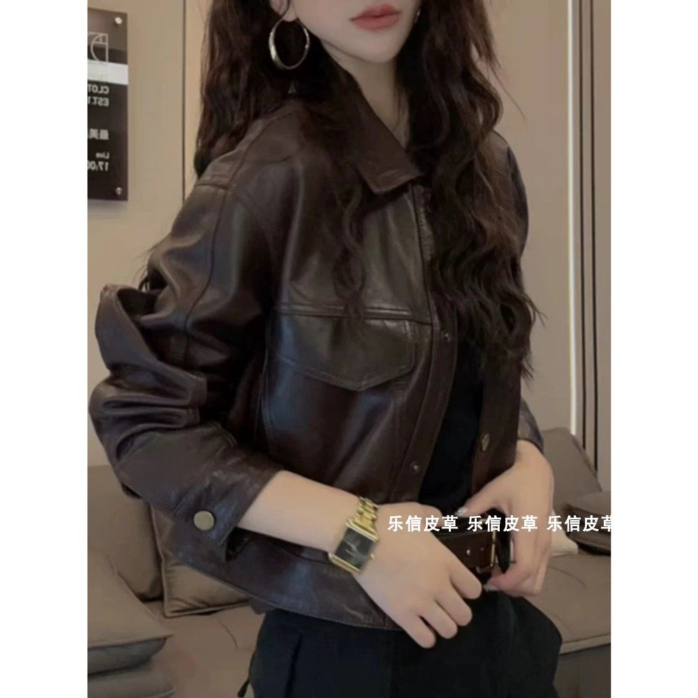 网红同款真皮单排扣休闲皮衣