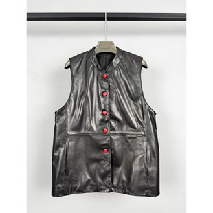 2026早春时尚百搭新款真皮马甲女款立领无袖背心中长款显瘦连衣裙