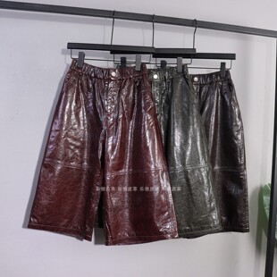 七分垂感洋气显瘦休闲裤 绵羊皮宽松百搭大脚裤 女新款 真皮阔腿裤