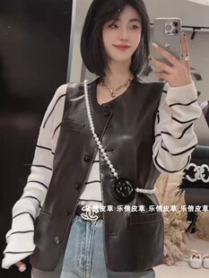 潮简约剪裁圆领真皮绵羊皮马甲气质休闲女时尚百搭搭配好选择显瘦