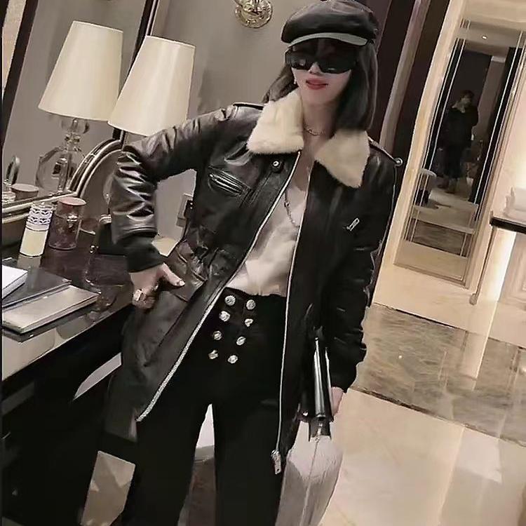 其他修身通勤中长真皮绵羊皮皮衣
